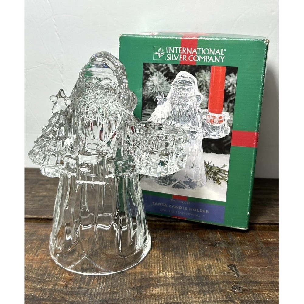 International Silver Company Santa Claus Candle Holder 24% Lead Crystal 1999 VTG